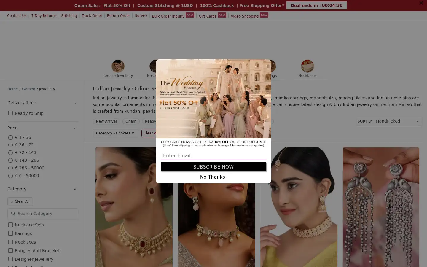 Screenshot of m.mirraw.com