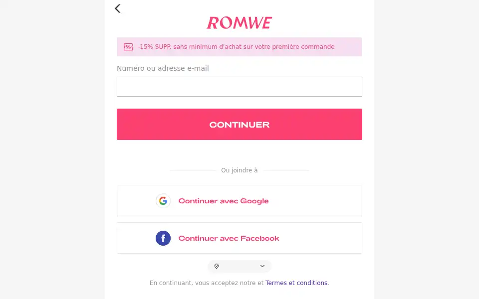 Screenshot of m.romwe.com