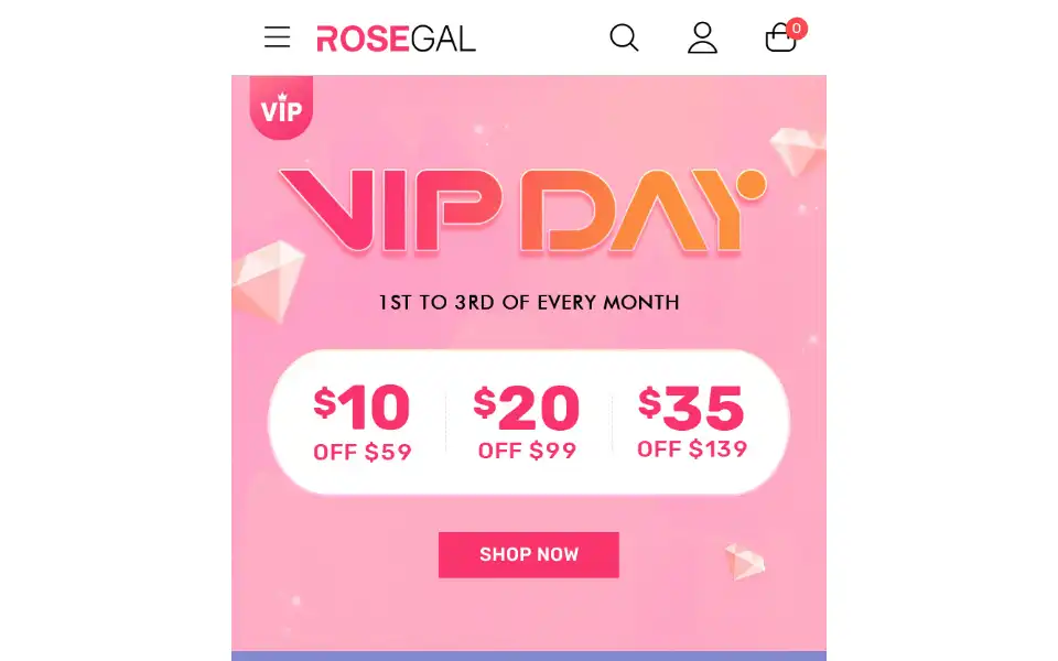 Screenshot of m.rosegal.com