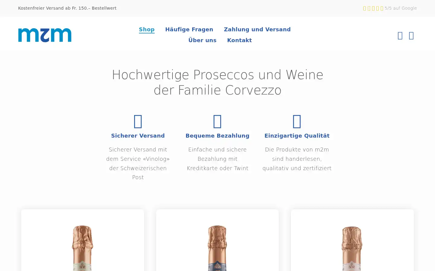Screenshot of m2m-shop.ch