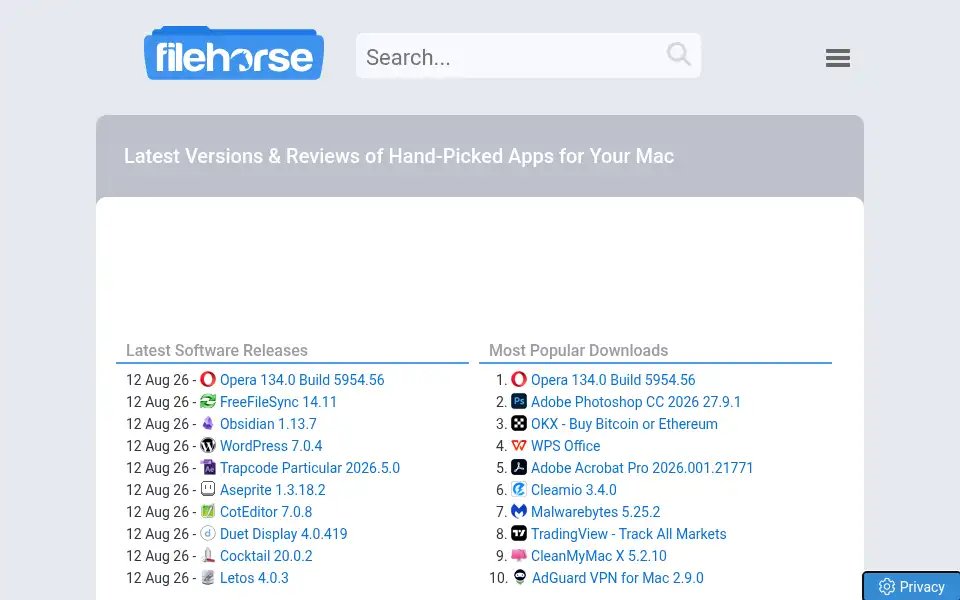 Screenshot of mac.filehorse.com