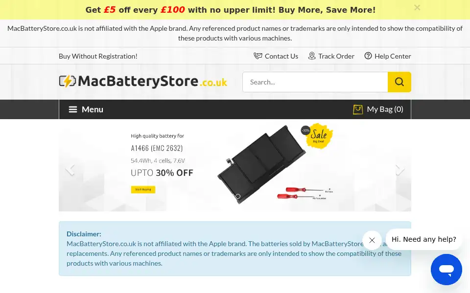 Screenshot of macbatterystore.co.uk