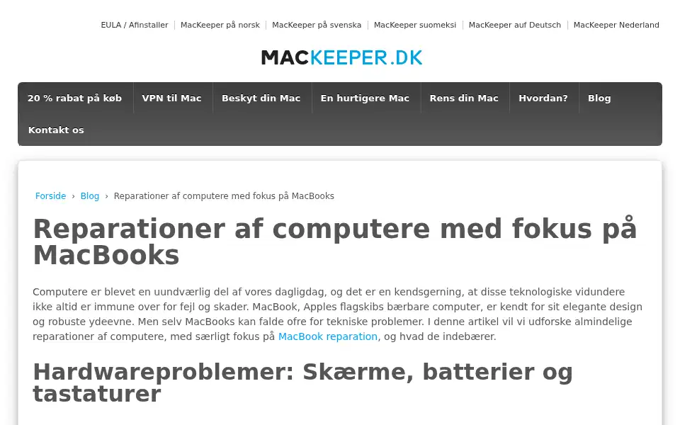 Screenshot of mackeeper.dk