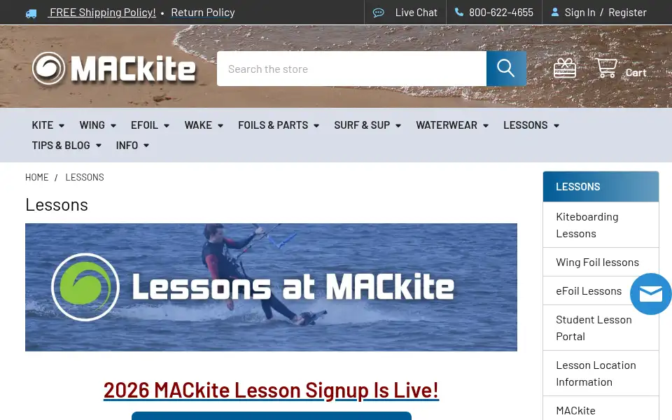 Screenshot of mackiteboarding.com