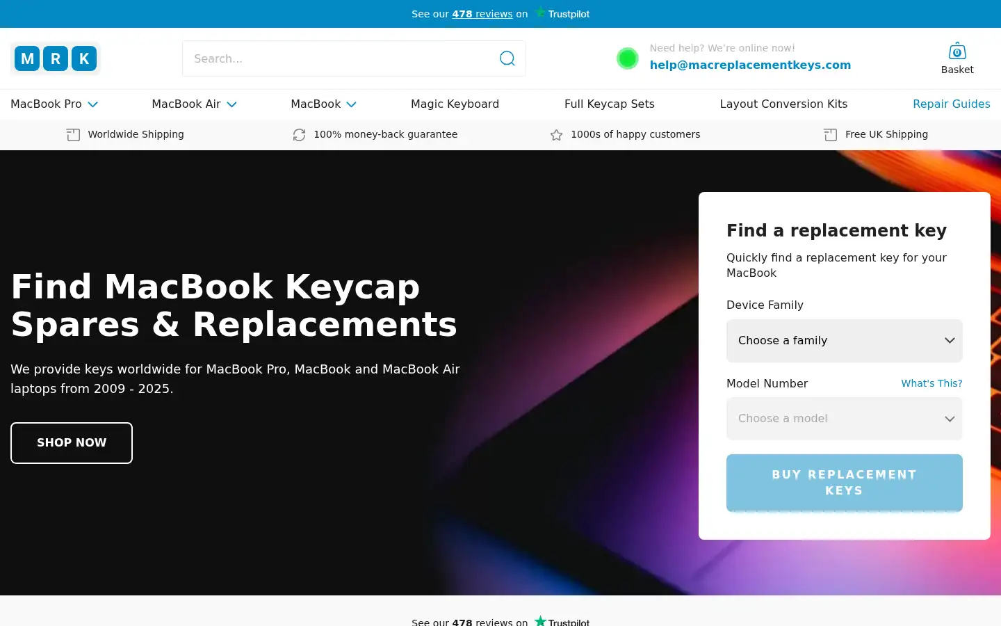 Screenshot of macreplacementkeys.com