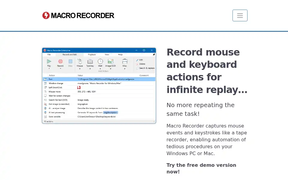 Screenshot of macrorecorder.com