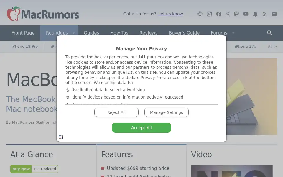 Screenshot of macrumors.com