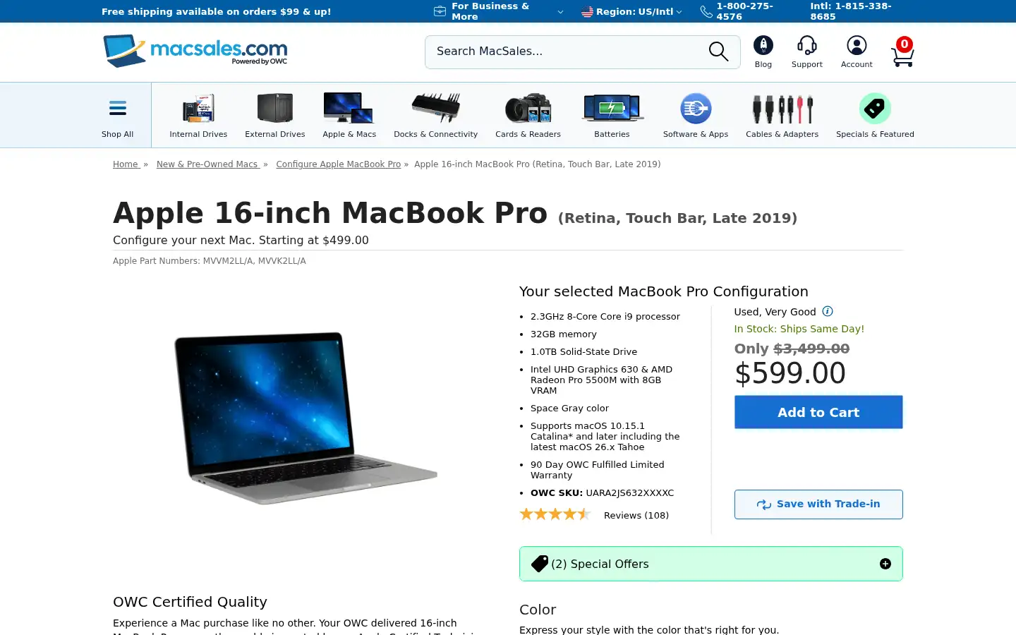 Screenshot of macsales.com