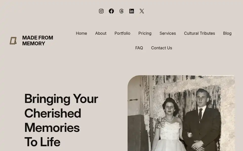 Screenshot of madefrommemory.com