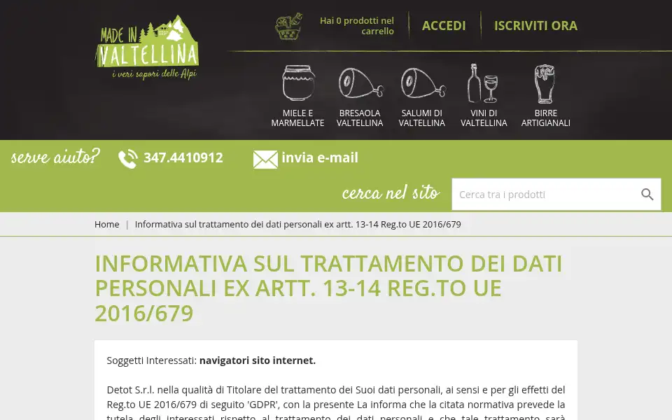 Screenshot of madeinvaltellina.it