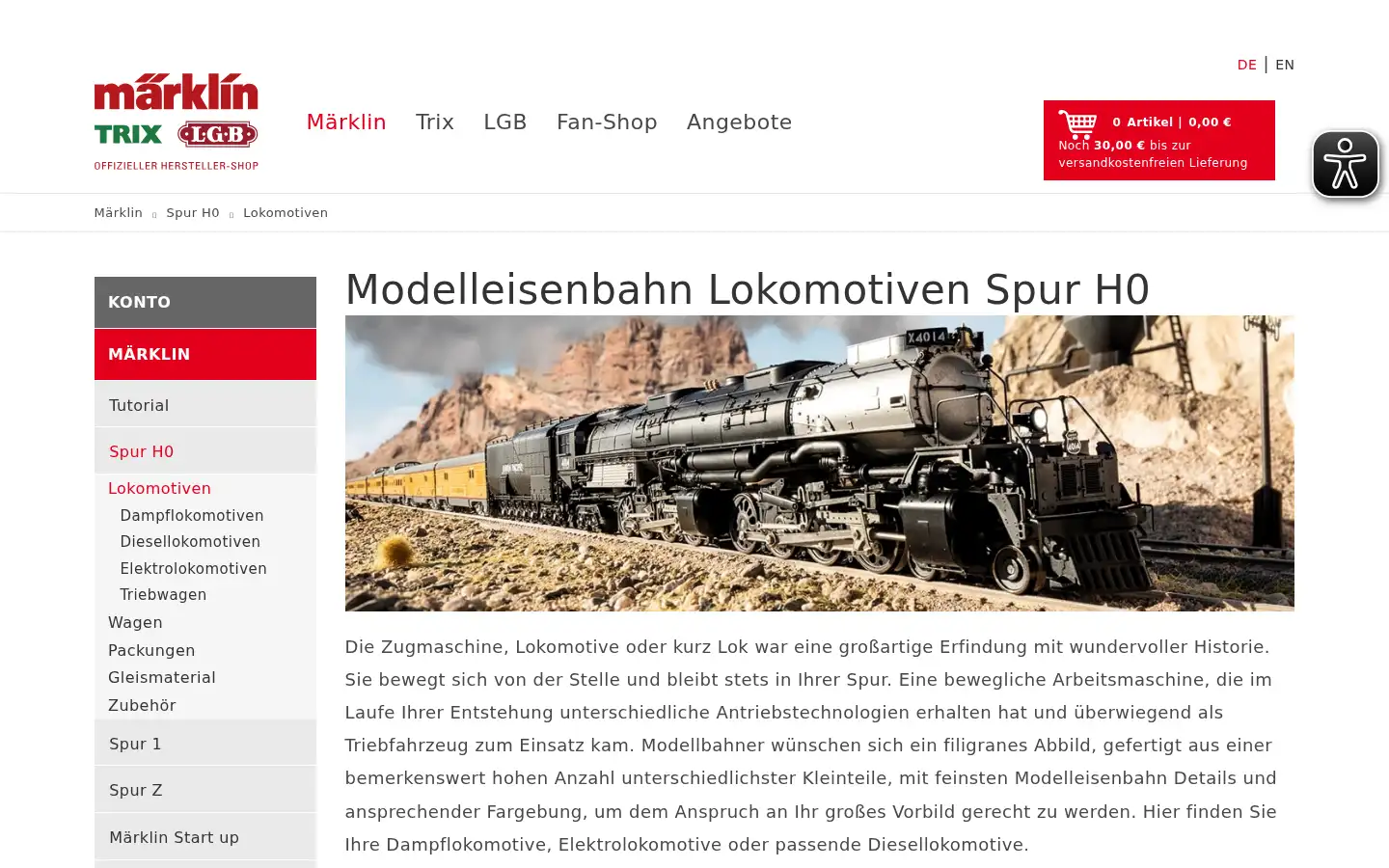 Screenshot of maerklinshop.de