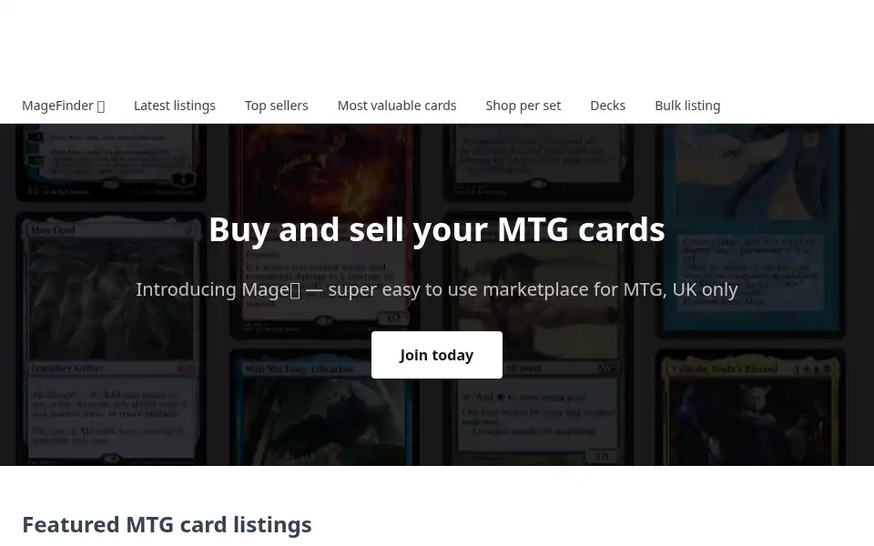 Screenshot of magecards.co.uk