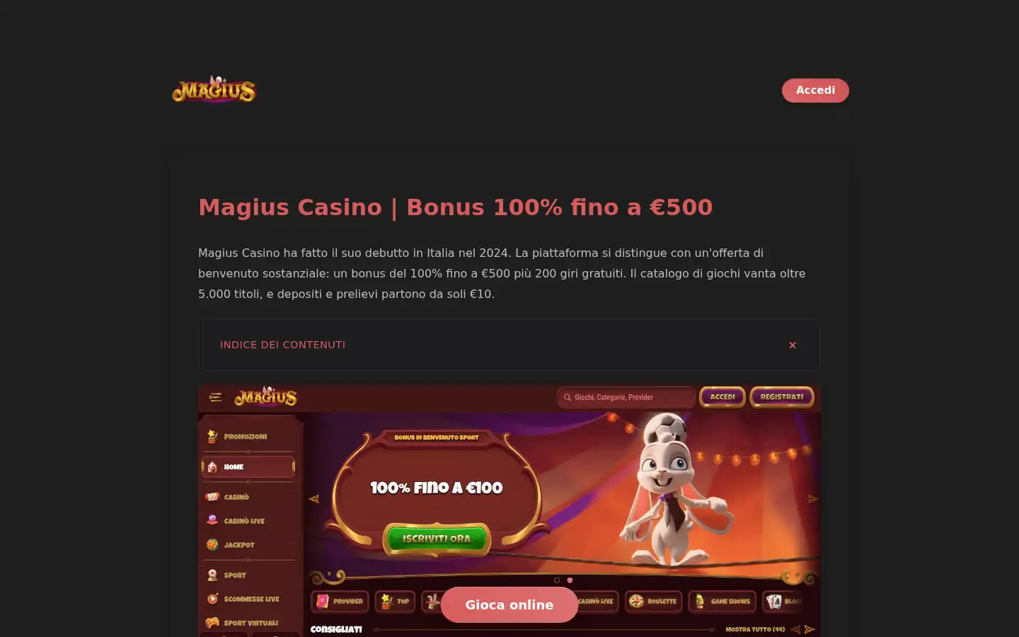 Screenshot of magiuscasino.it.com