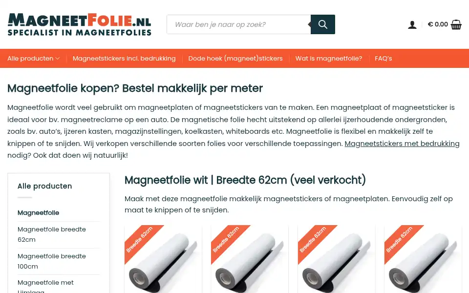 Screenshot of magneetfolie.nl