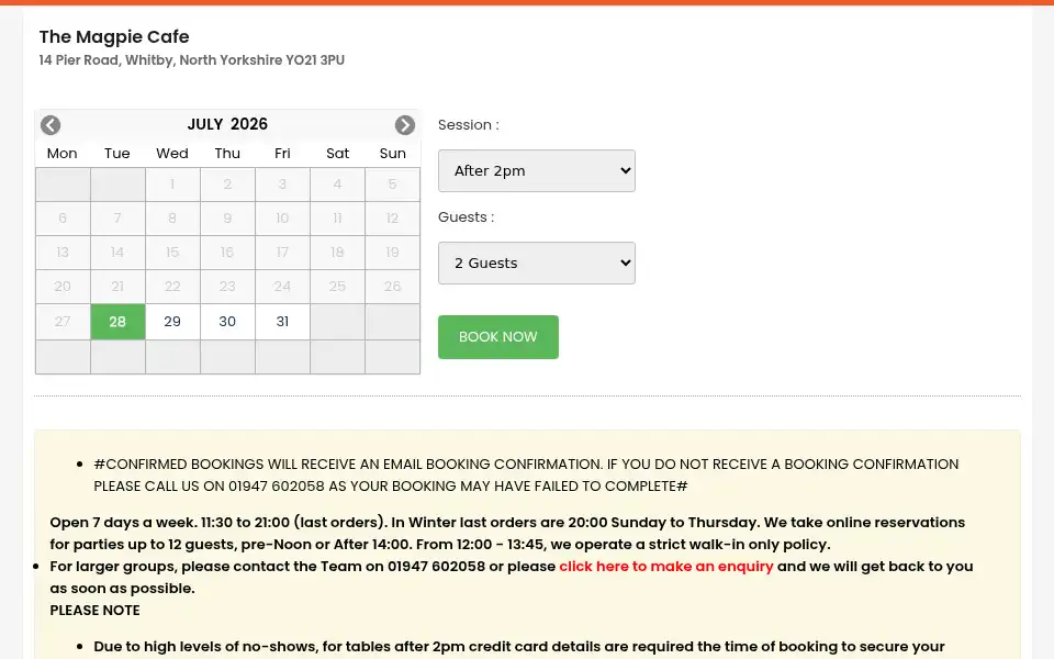 Screenshot of magpiecafe.co.uk