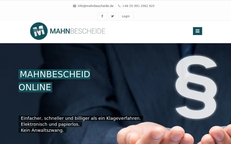 Screenshot of mahnbescheide.de