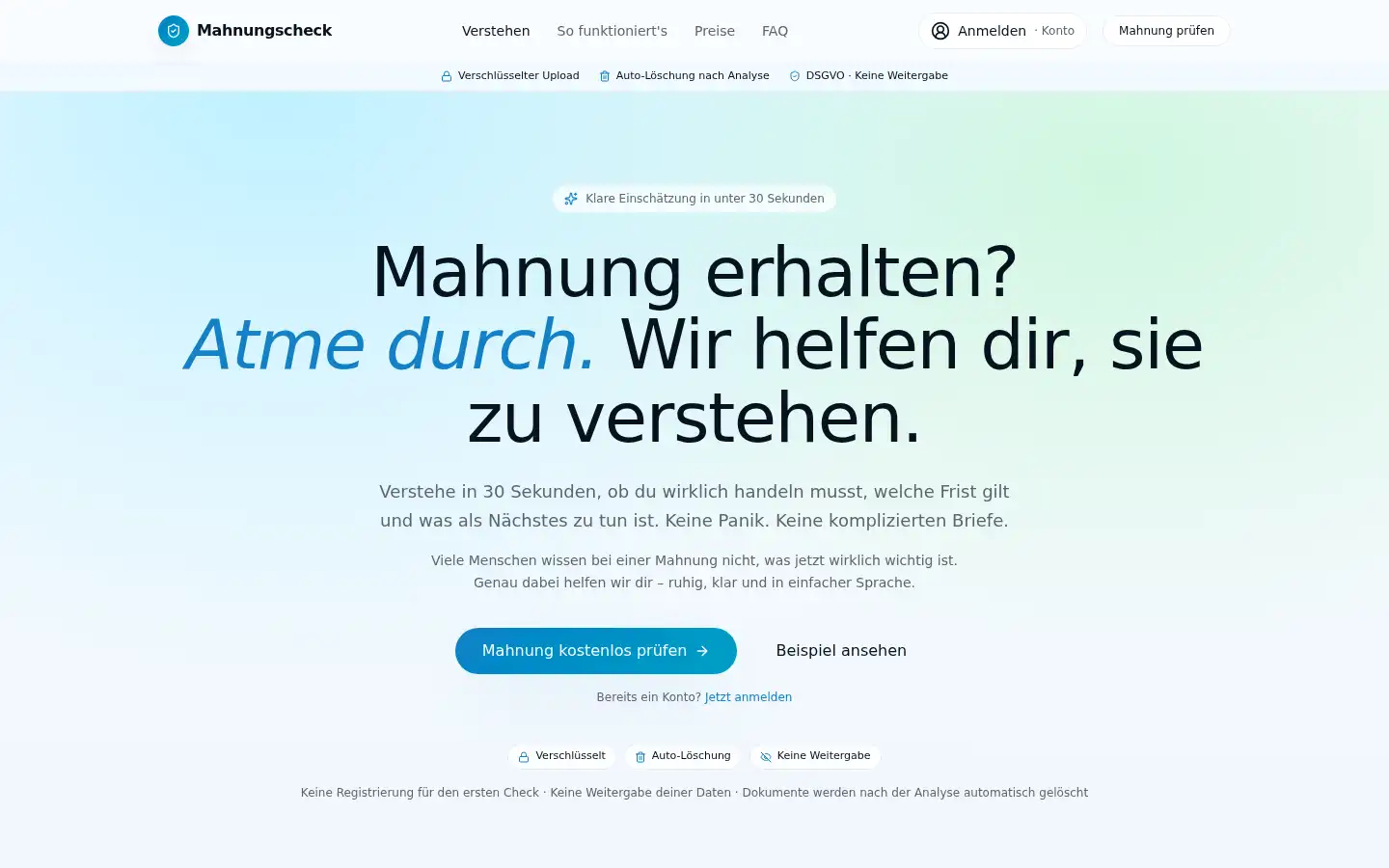 Screenshot of mahnungscheck.de