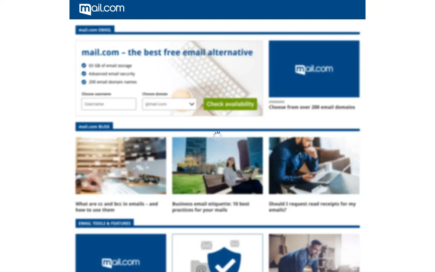 Screenshot of mail.com