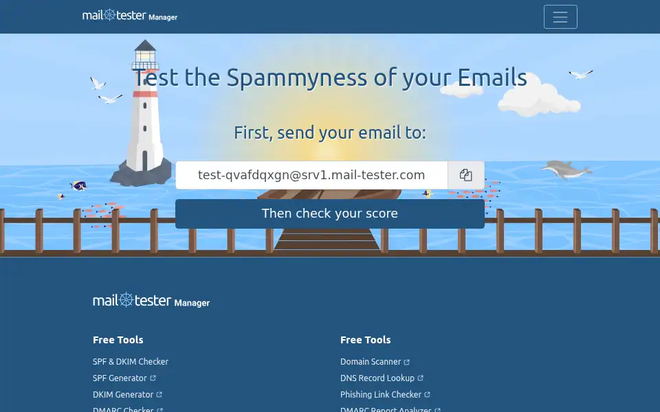 Screenshot of mail-tester.com