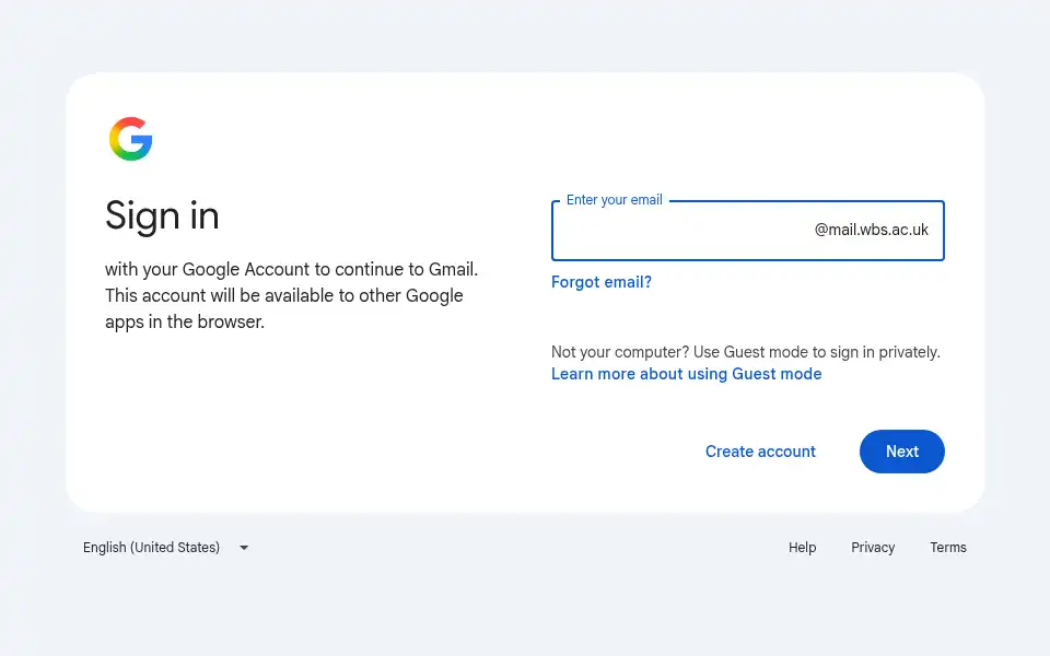 Screenshot of mail.wbs.ac.uk