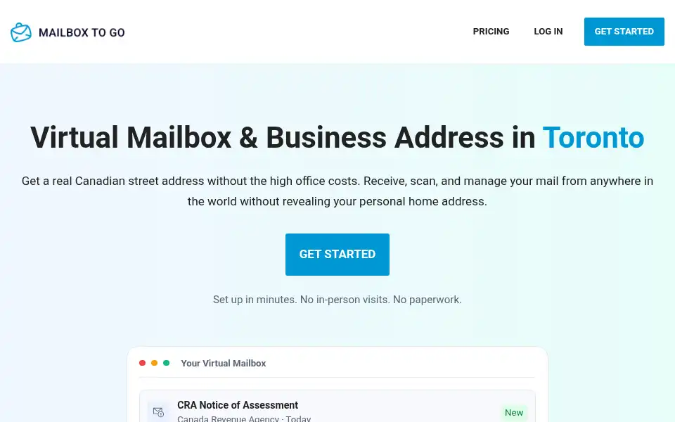 Screenshot of mailboxtogo.com