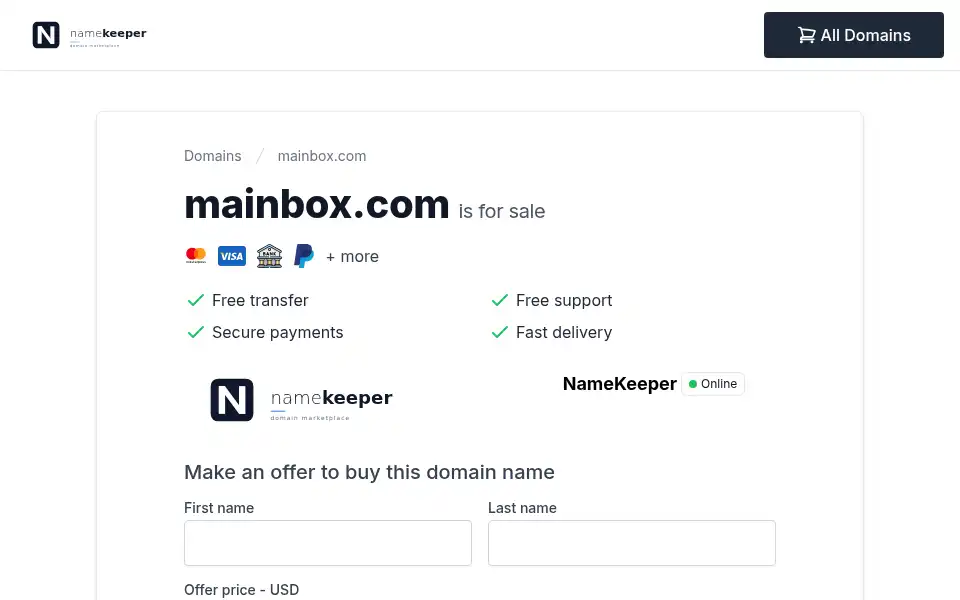 Screenshot of mainbox.com