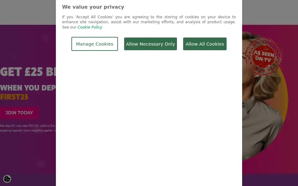 Screenshot of majesticbingo.com