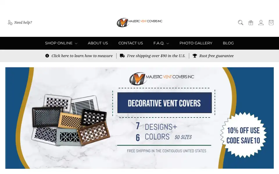 Screenshot of majesticventcovers.com