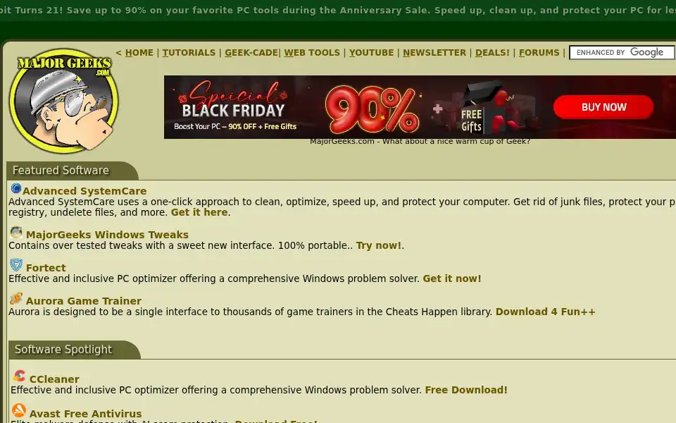 Screenshot of majorgeeks.com