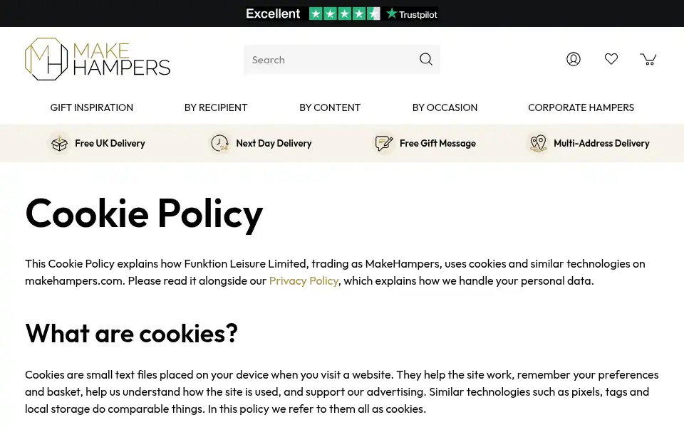 Screenshot of makehampers.com