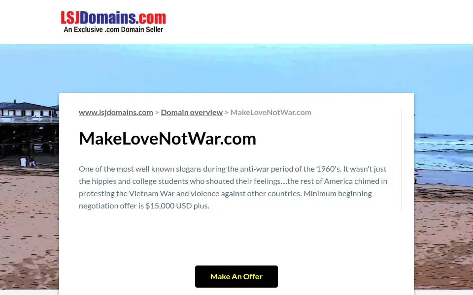 Screenshot of makelovenotwar.com