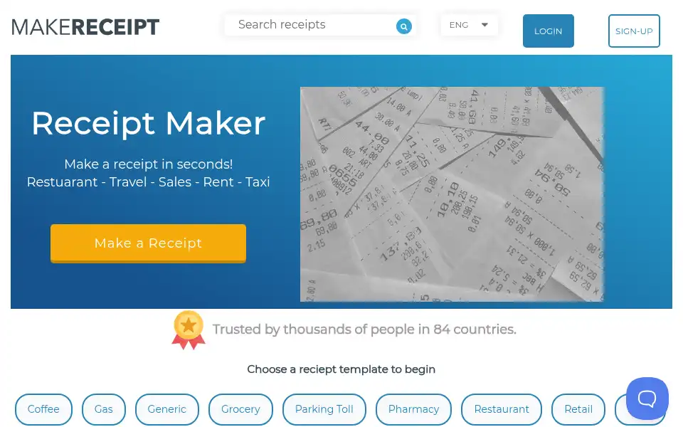 Screenshot of makereceipt.com