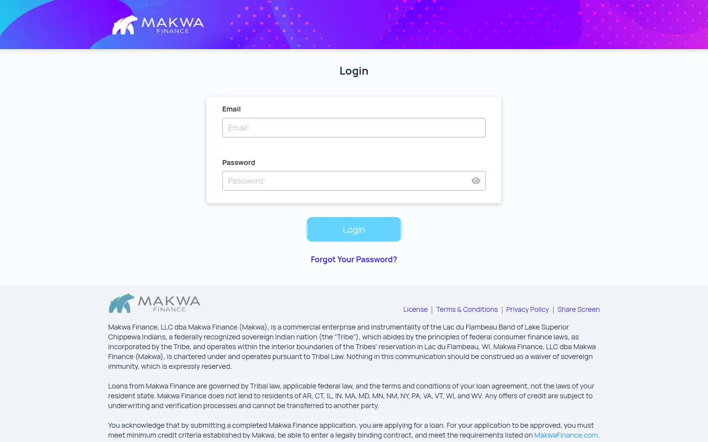 Screenshot of makwafinance.com