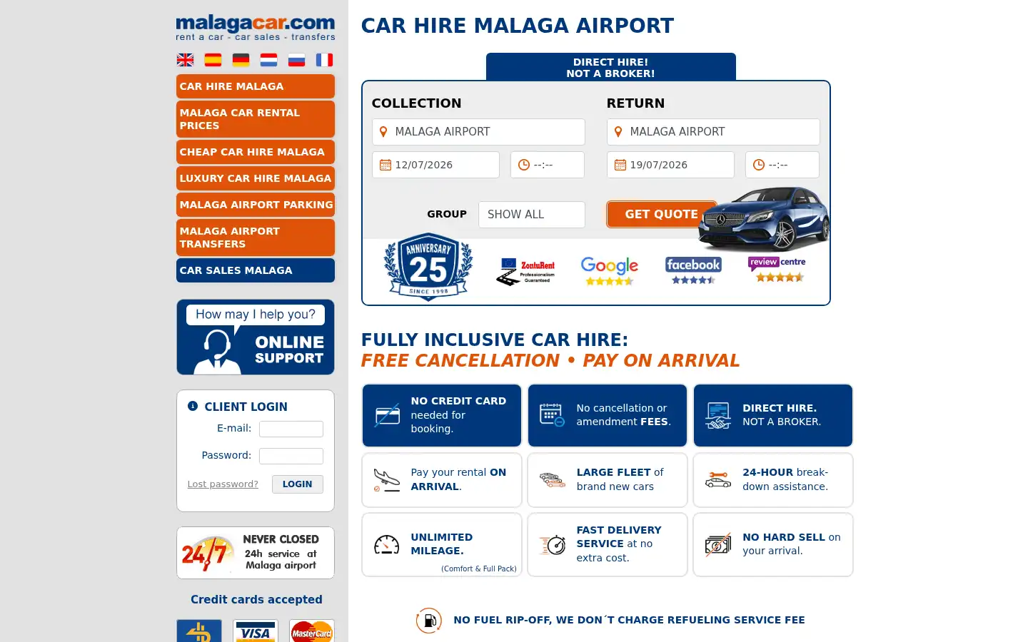 Screenshot of malagacar.com