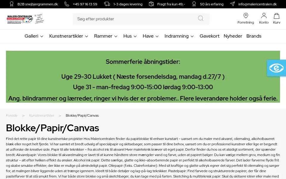Screenshot of malericentralen.dk