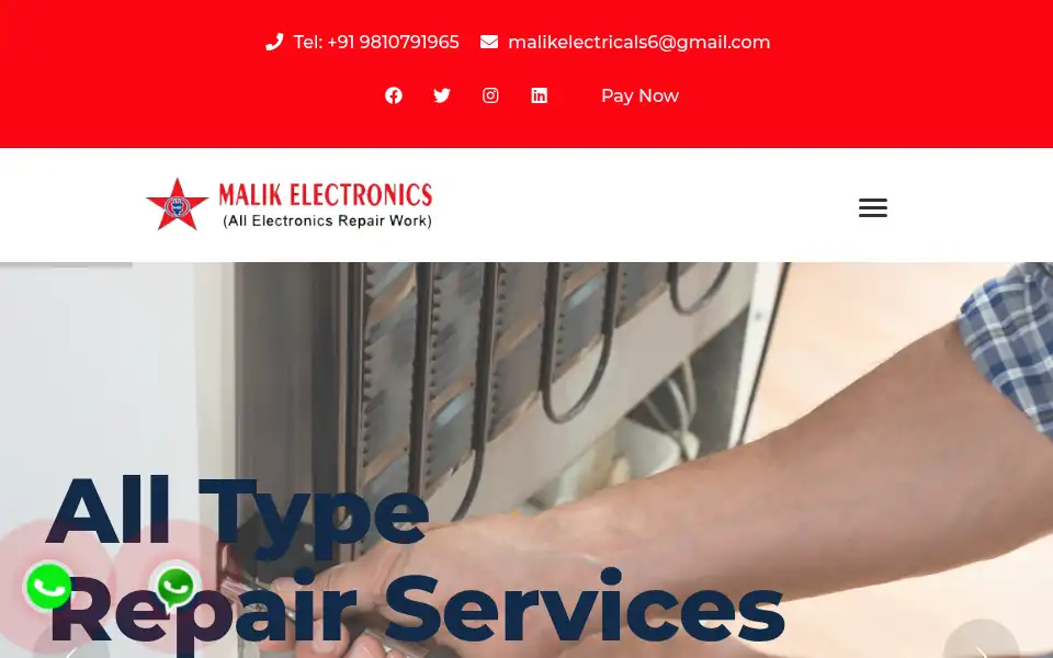 Screenshot of malikelectricals.com
