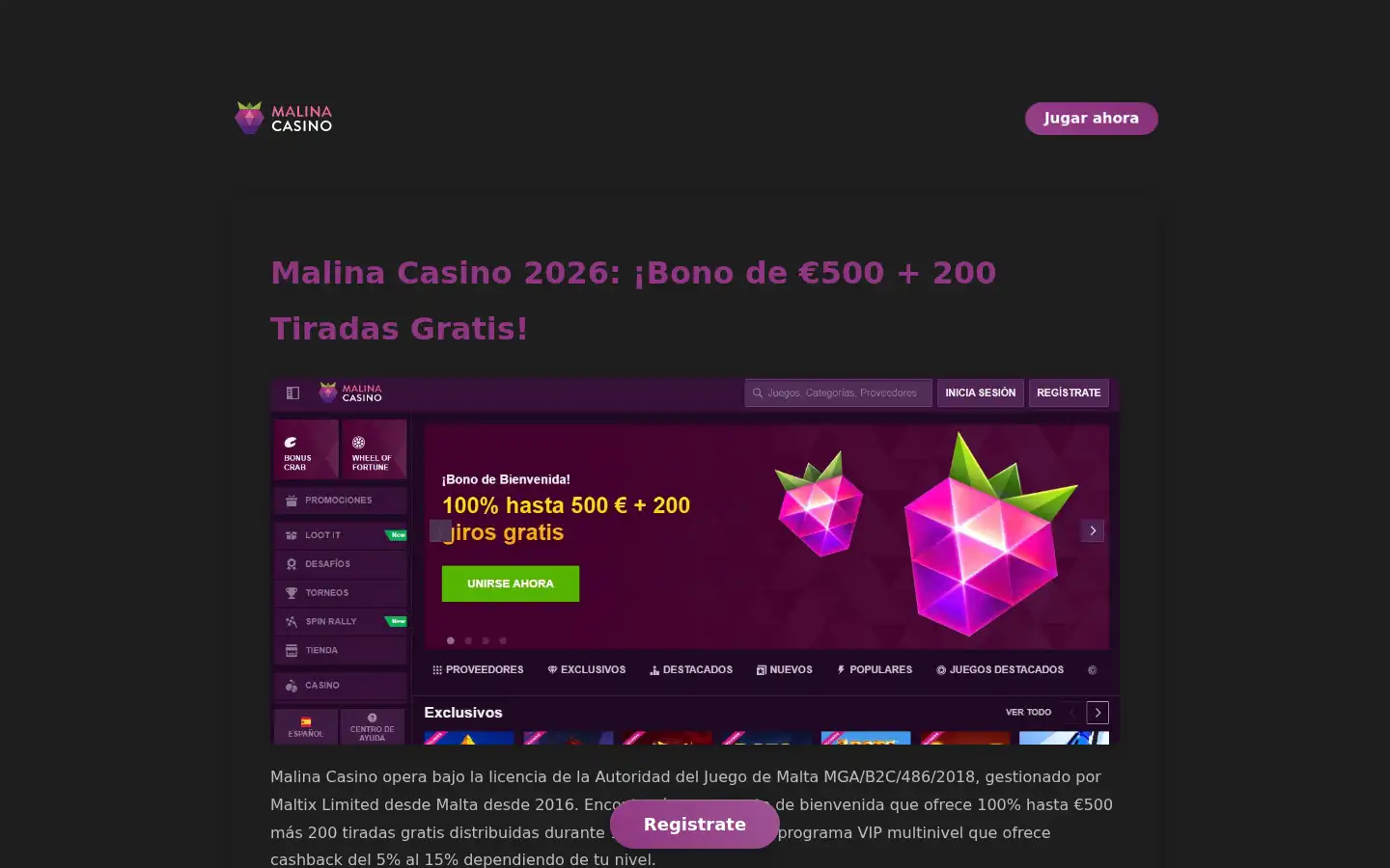 Screenshot of malina.org.es
