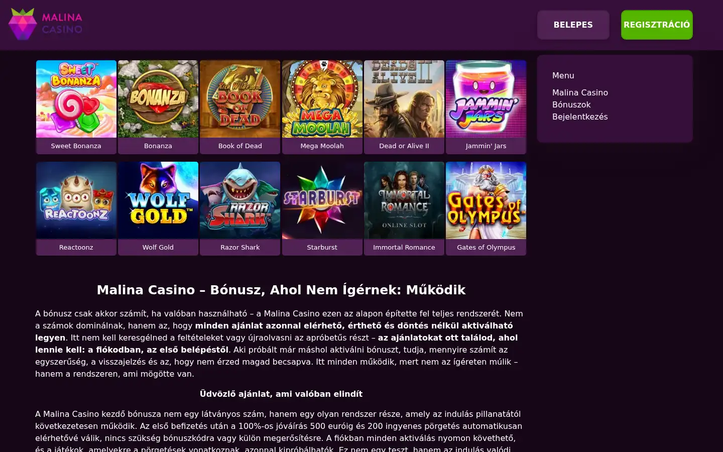 Screenshot of malinaonlinecasino.com