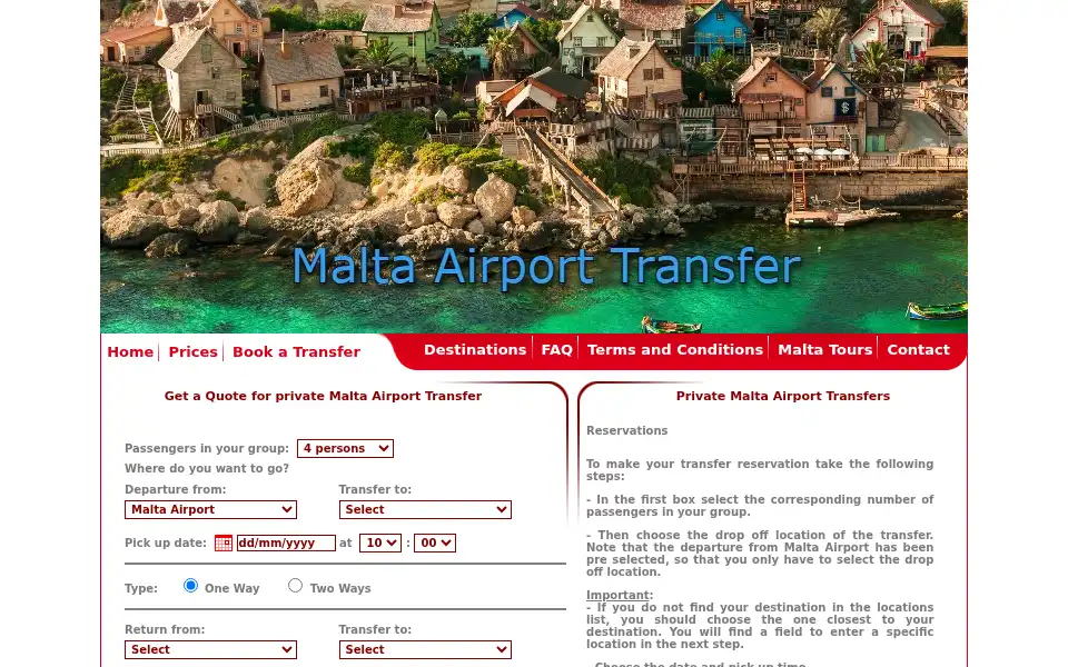 Screenshot of maltaairporttransfer.com