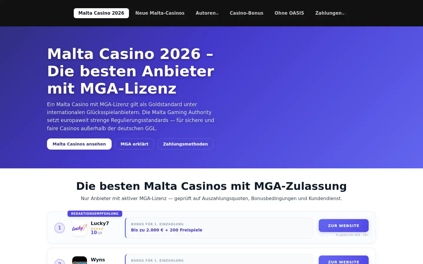 Screenshot of maltacasinolist.com