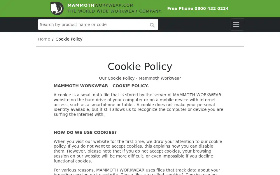 Screenshot of mammothworkwear.com