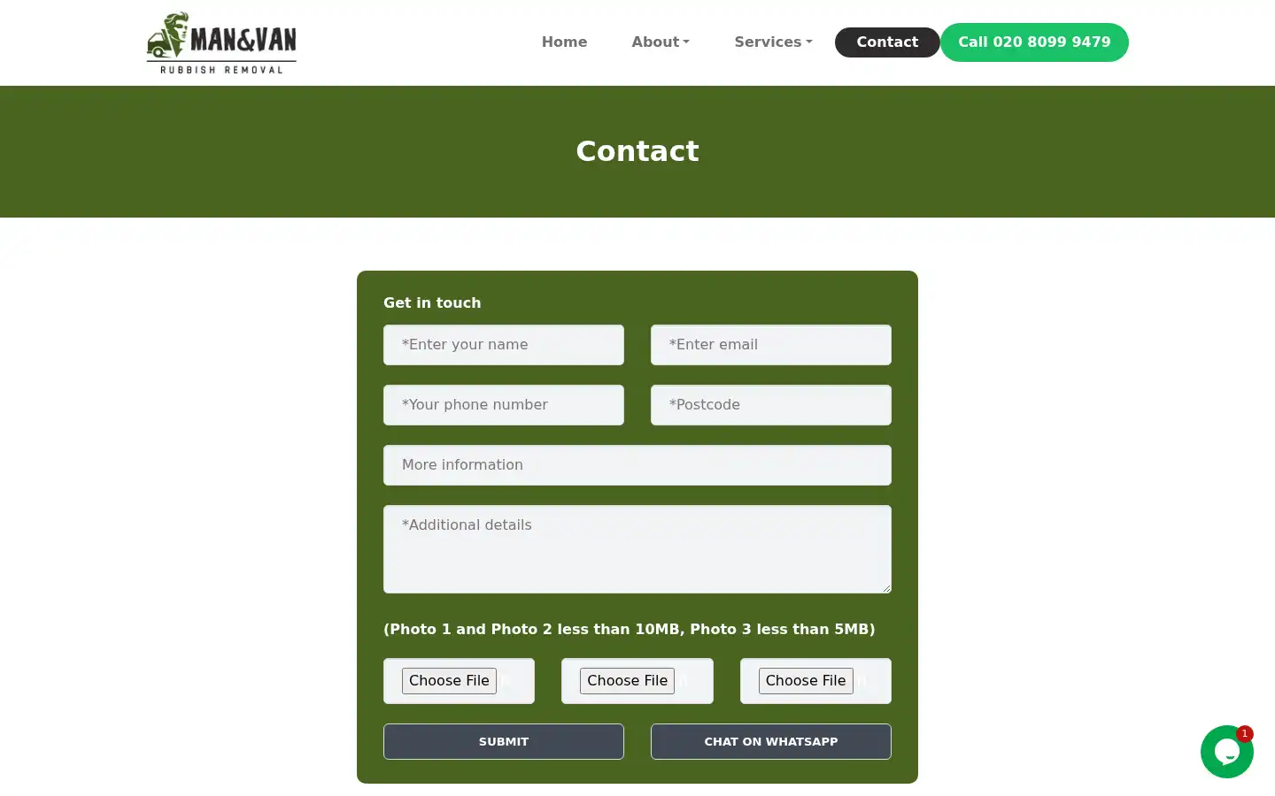 Screenshot of manandvanrubbishremoval.co.uk