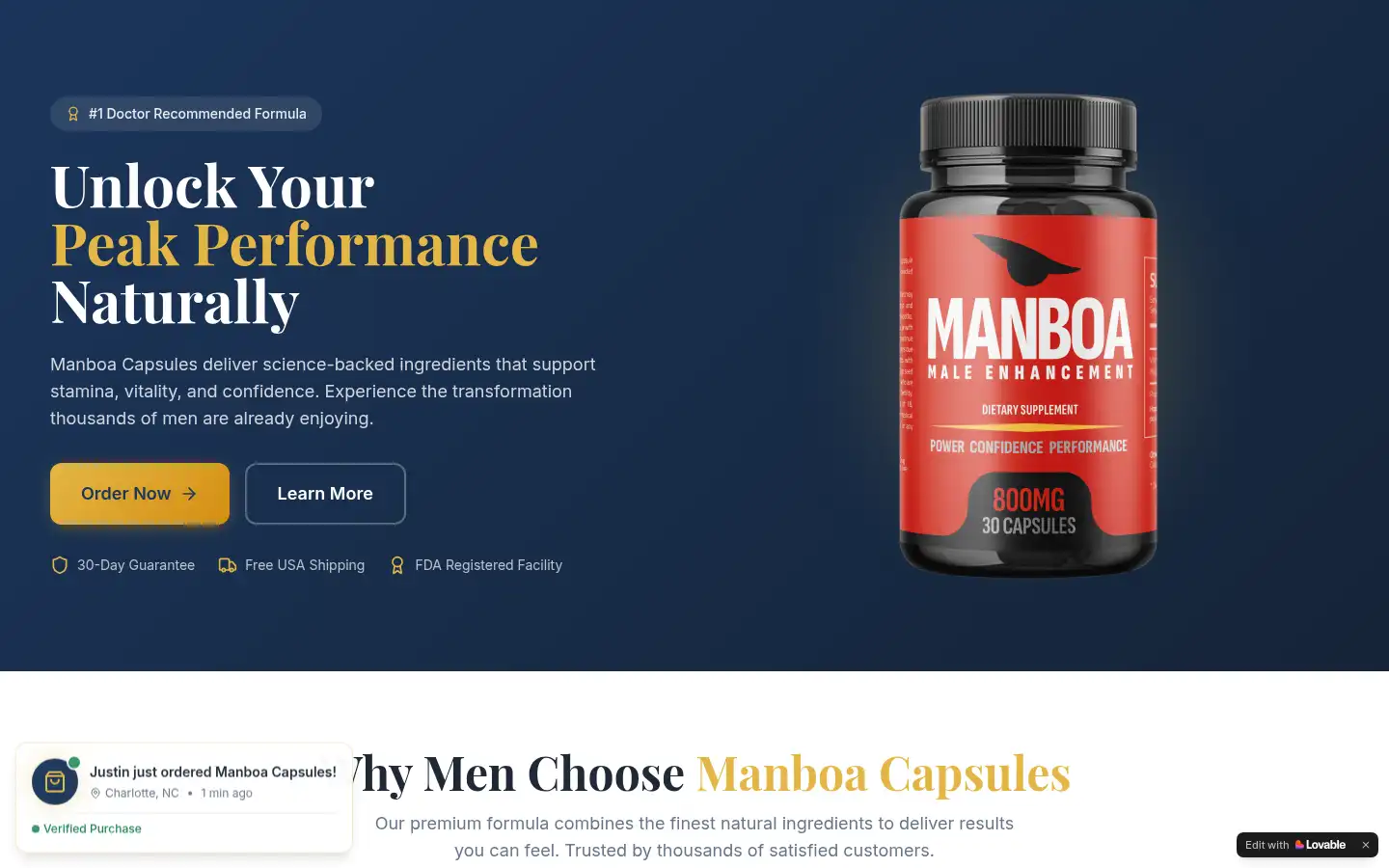 Screenshot of manboa-capsules.lovable.app