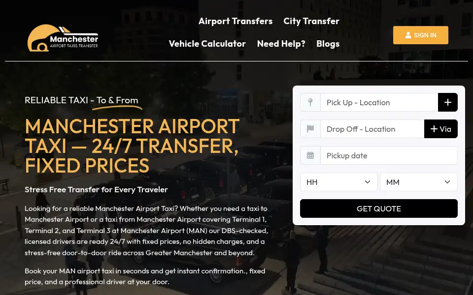 Screenshot of manchesterairport-taxis.com