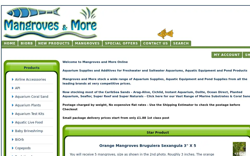 Screenshot of mangrovesandmore.co.uk