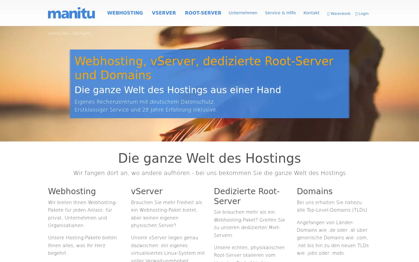 Screenshot of manitu.de