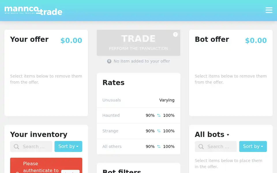 Screenshot of mannco.trade