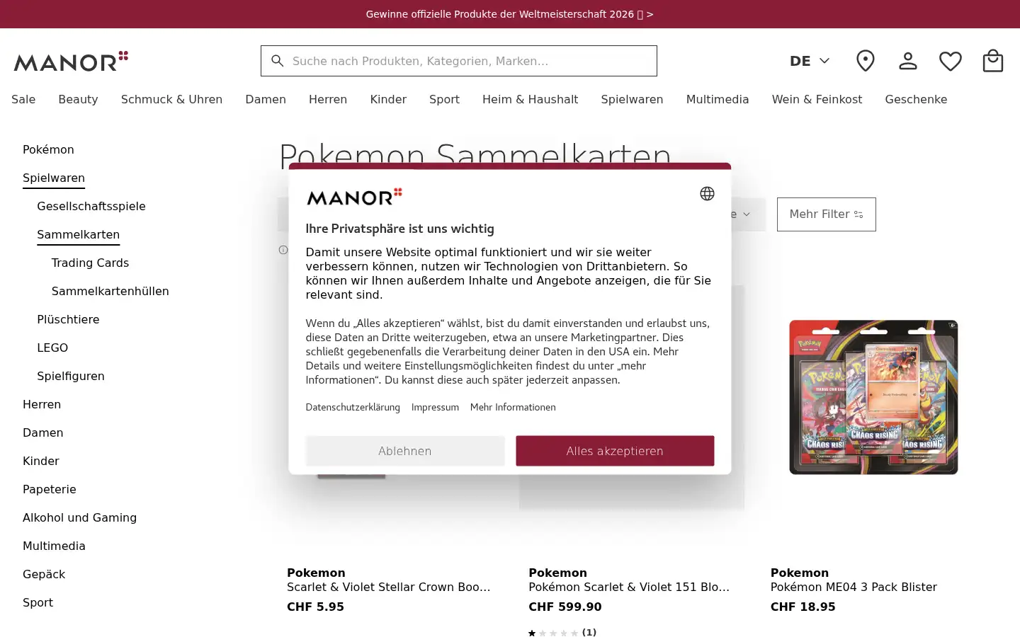 Screenshot of manor.ch