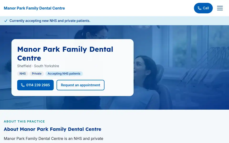 Screenshot of manorparkdental.co.uk