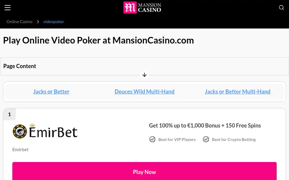 Screenshot of mansioncasino.com